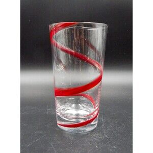 Pier One Swirline Red Ribbon Swirl Tumblers Beer High Ball Drinking Glass